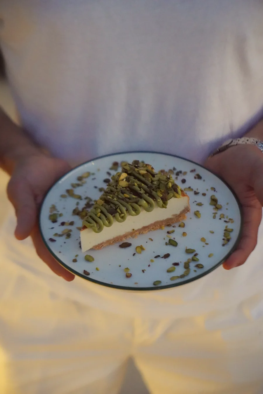 Pistachio Kunafa Cheesecake at NYX Rooftop